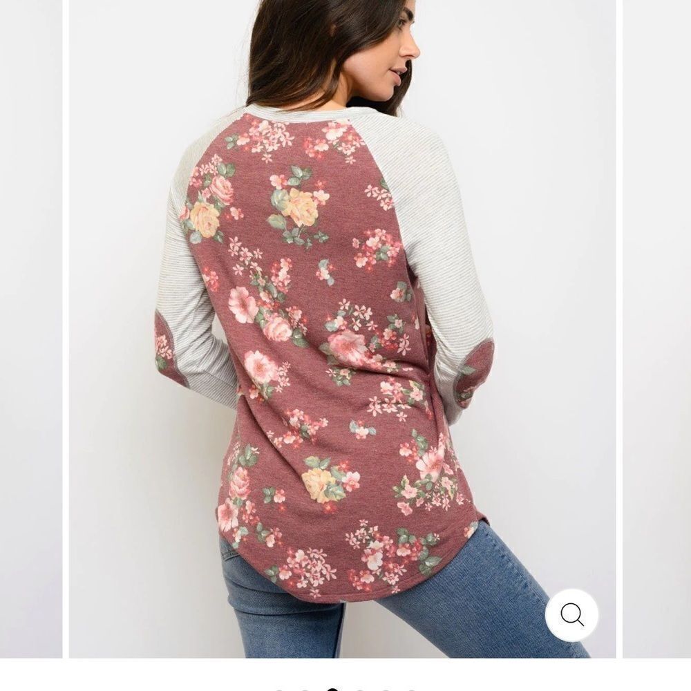 First Looks Floral Long Sleeve Top - Pink and Gray - Picture 3 of 3